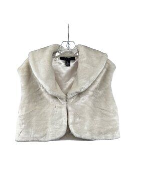 ALFANI Womens Faux Fur Cropped Bolero Sleeveless Hook & Eye Ivory Size Small